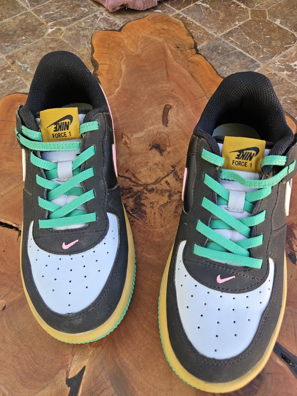 (MWOB) Nike Kids Air Force 1 Low — Black/Light Blue with Teal Laces 3Y - Picture 11 of 15